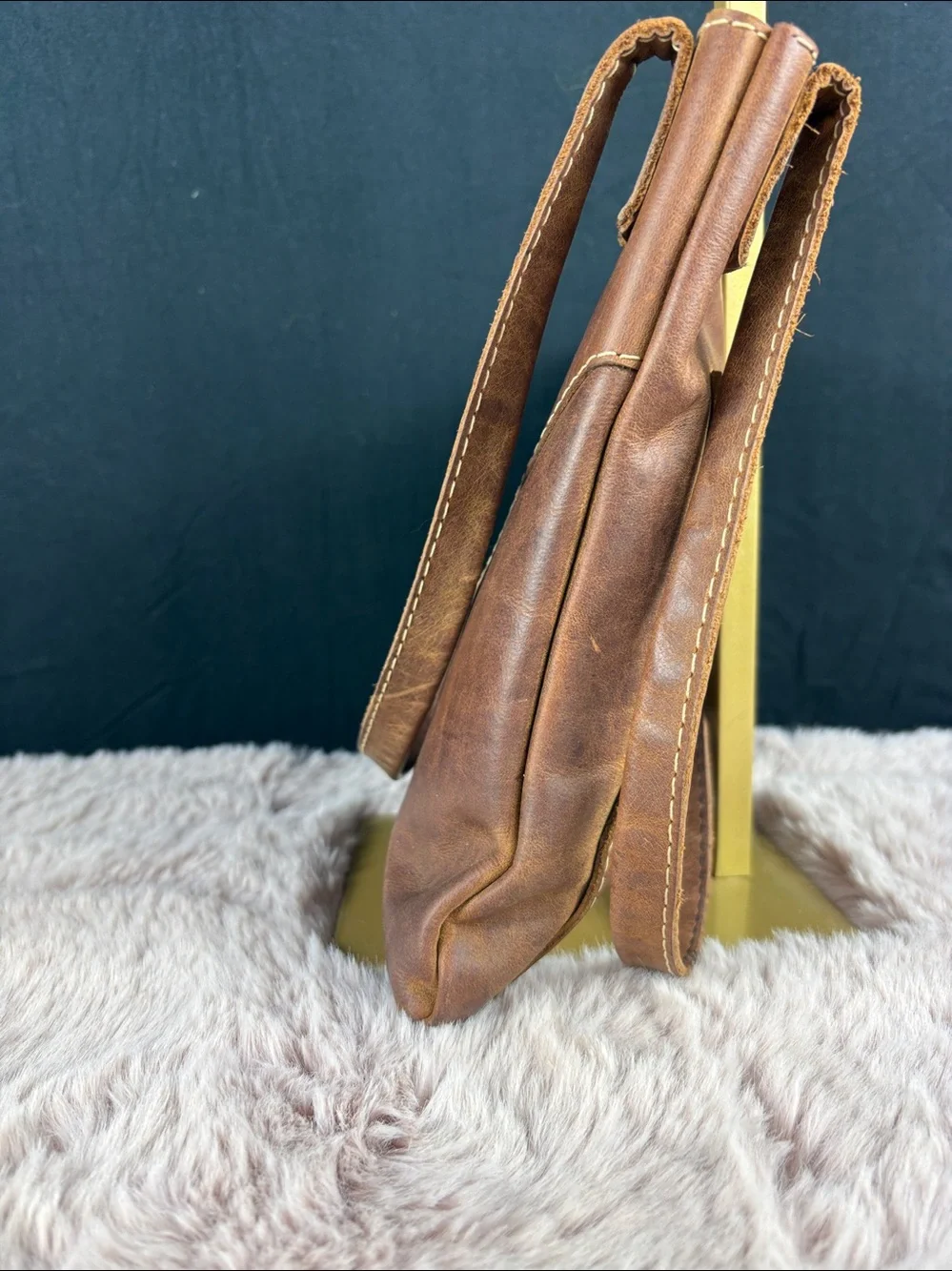 Leather Shoulder Tote Bag Brown Vintage Distressed Minimalist Hobo